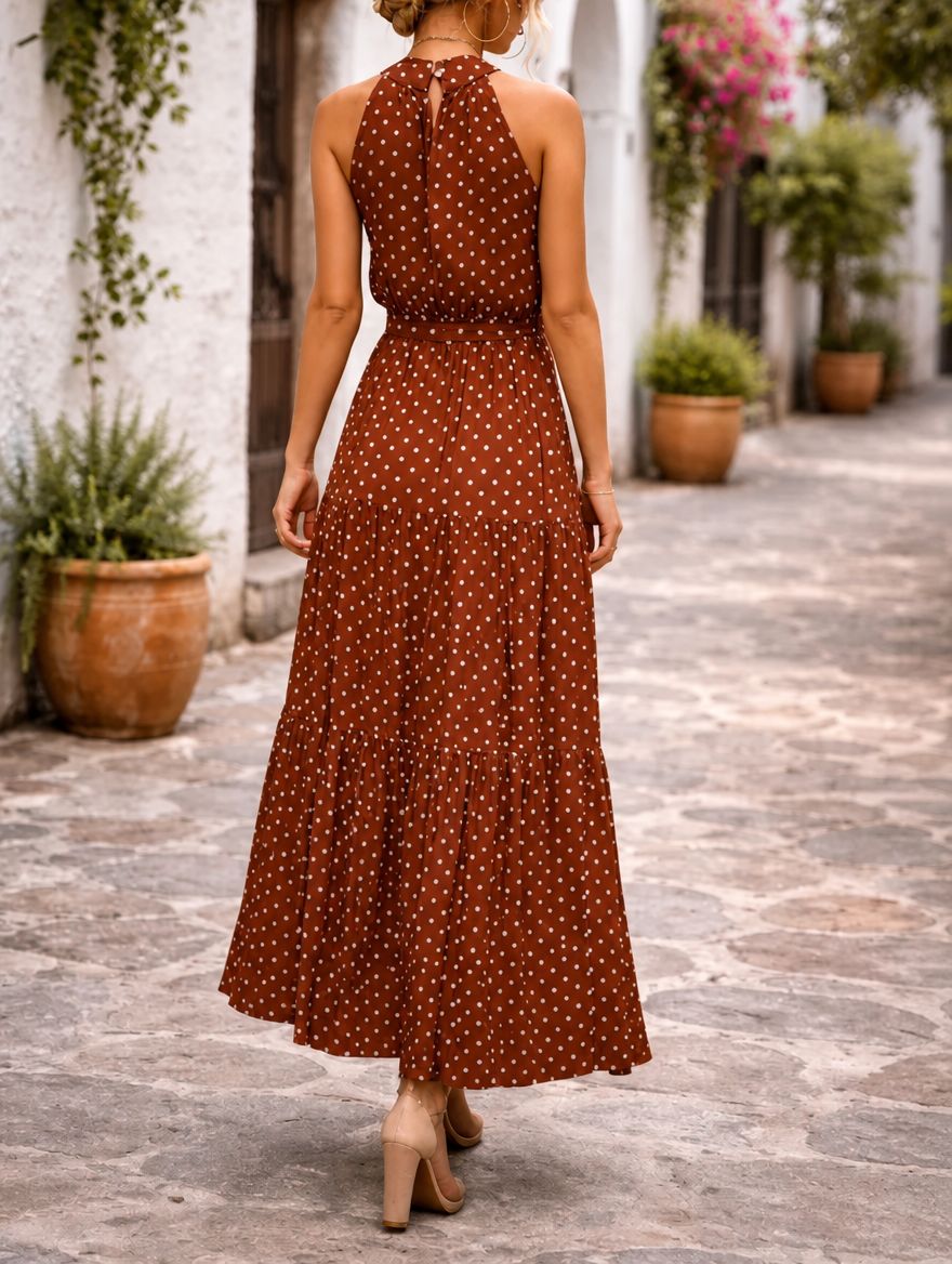 Davina | Halter Polka Dot Maxi Sundress