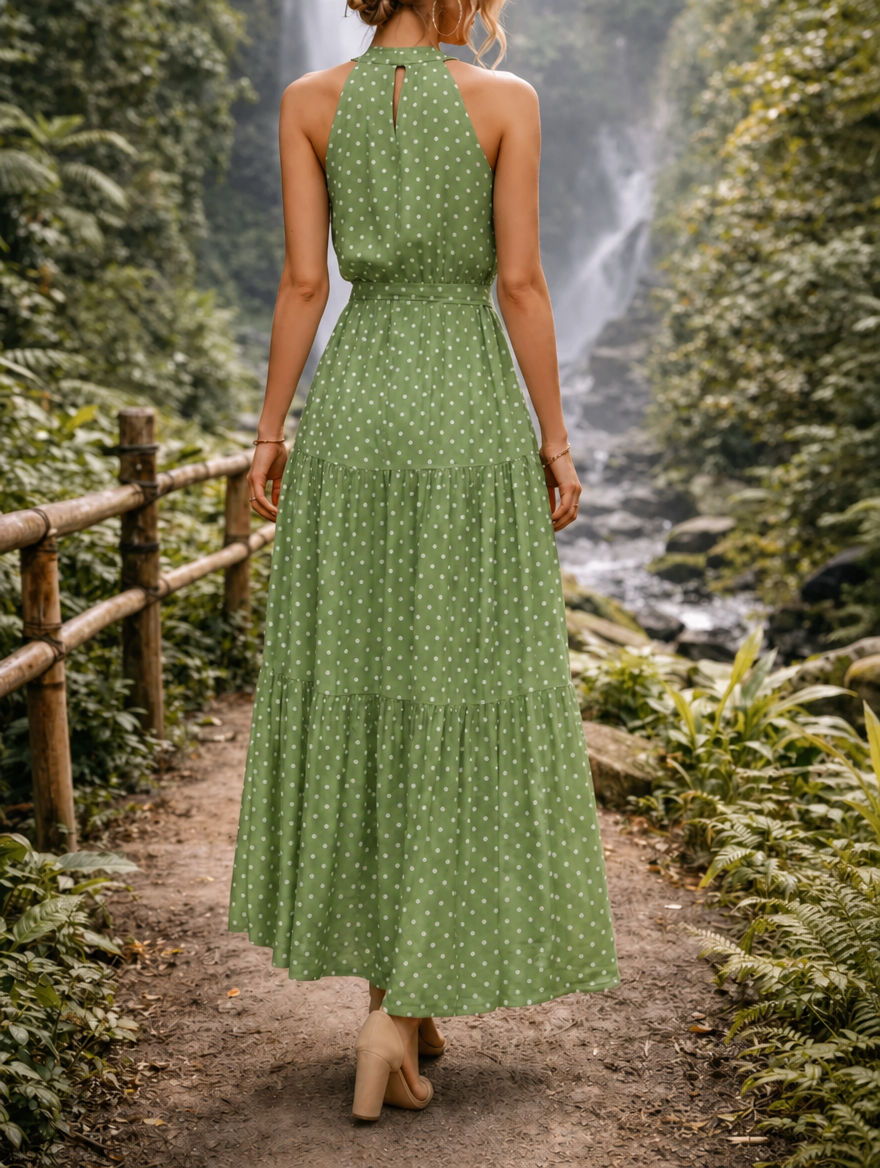 Davina | Halter Polka Dot Maxi Sundress