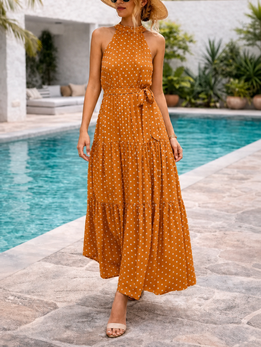 Davina | Halter Polka Dot Maxi Sundress