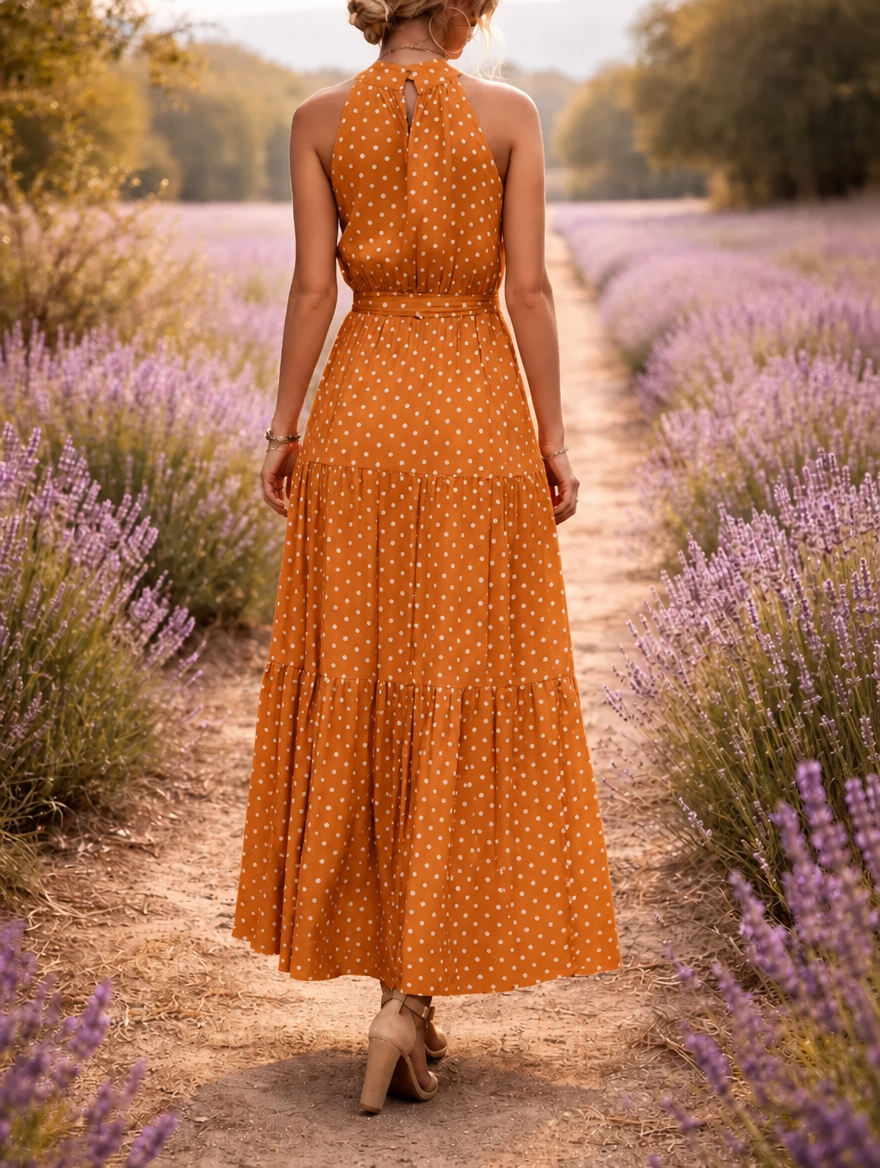 Davina | Halter Polka Dot Maxi Sundress