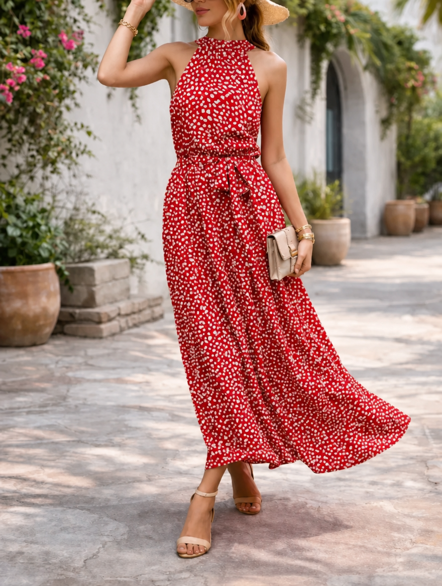 Davina | Halter Polka Dot Maxi Sundress