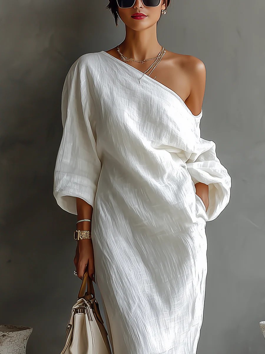 Wilhelmina | Off Shoulder Linen Evening Dress