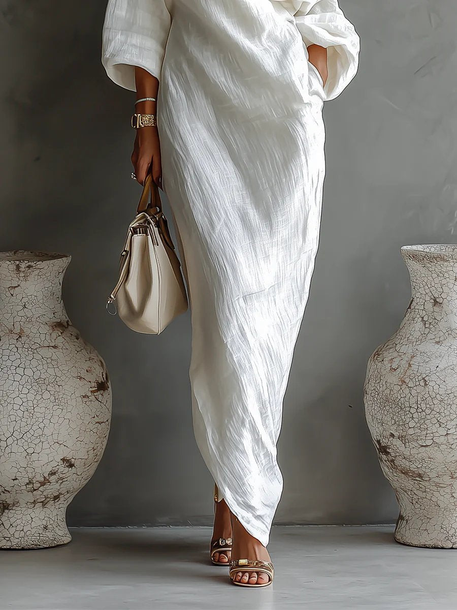 Wilhelmina | Off Shoulder Linen Evening Dress