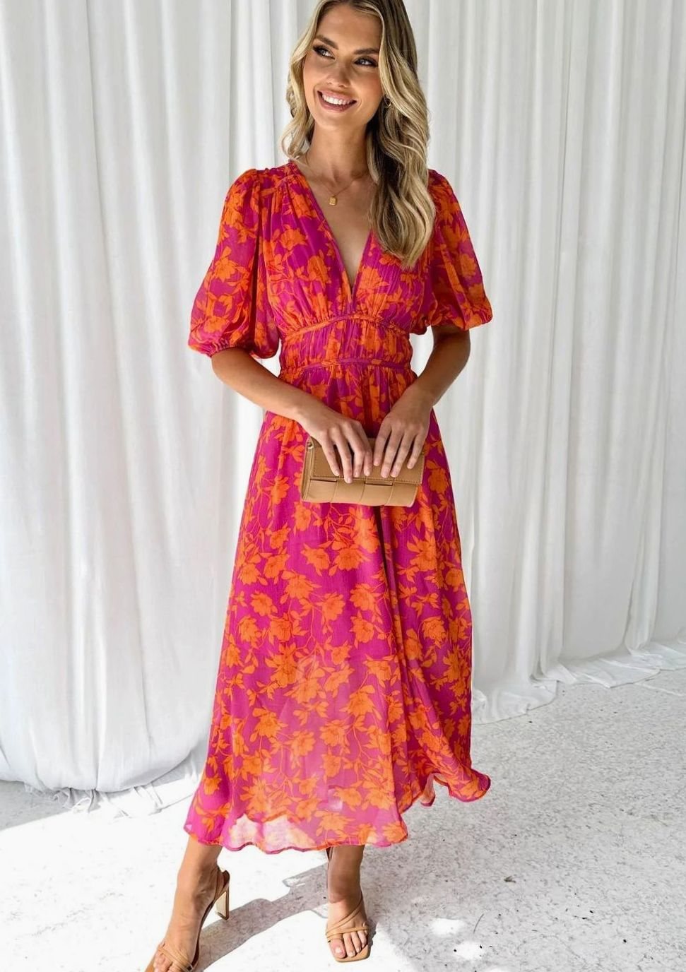Josephine | Pink Floral V-Neck Maxi Dress