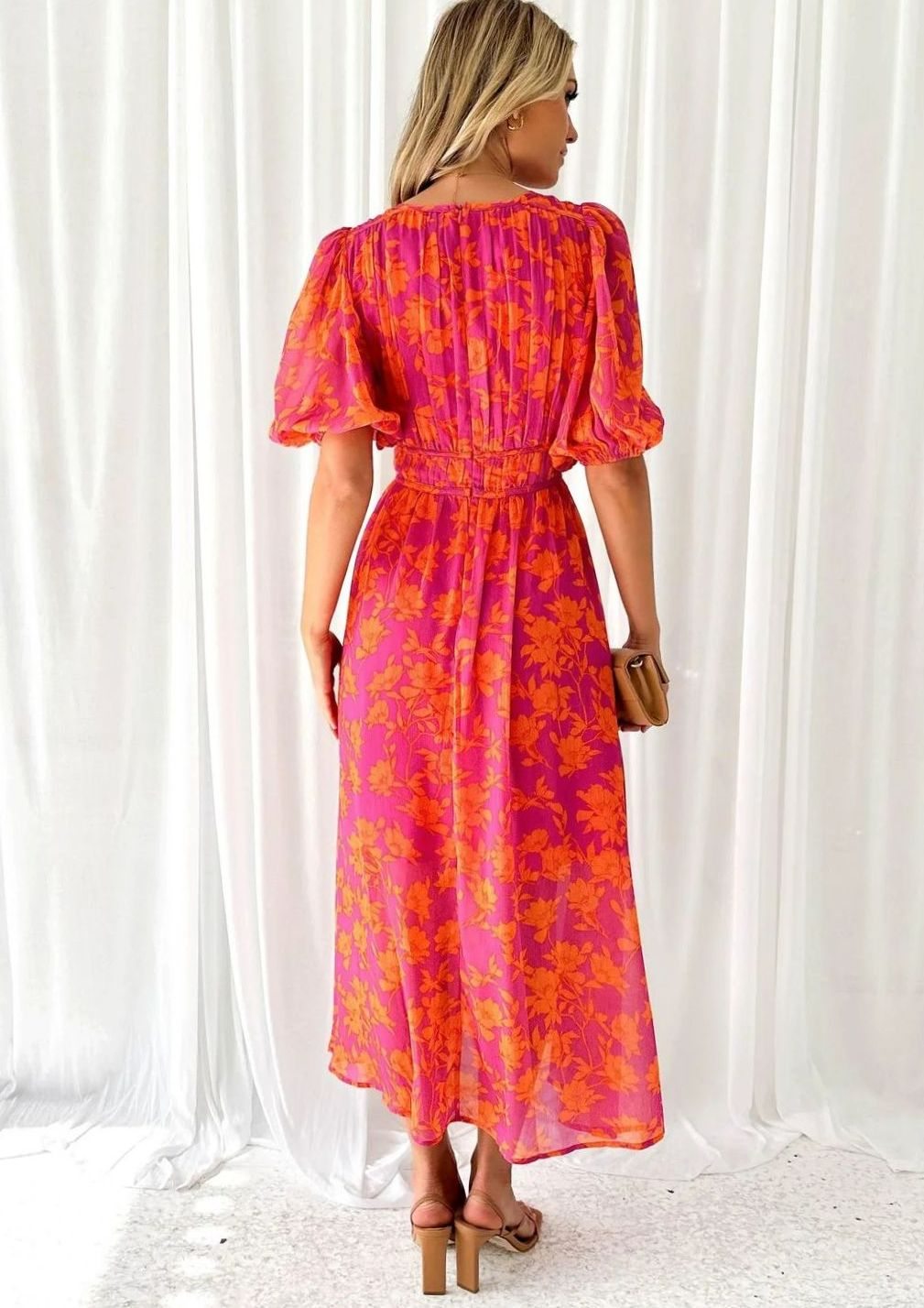 Josephine | Pink Floral V-Neck Maxi Dress