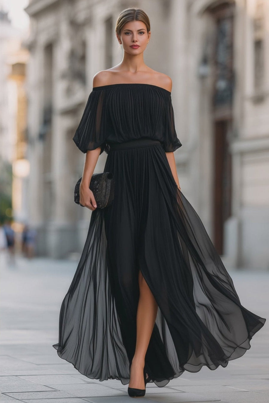 Perdita | Off Shoulder Chiffon Evening Dress