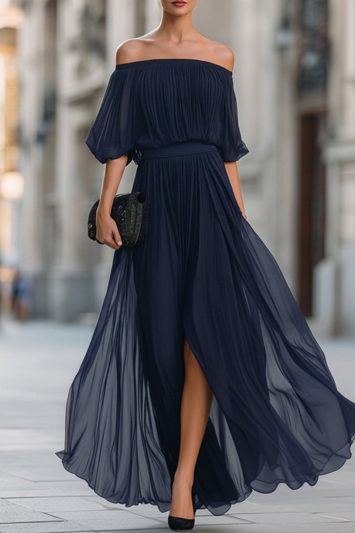 Perdita | Off Shoulder Chiffon Evening Dress