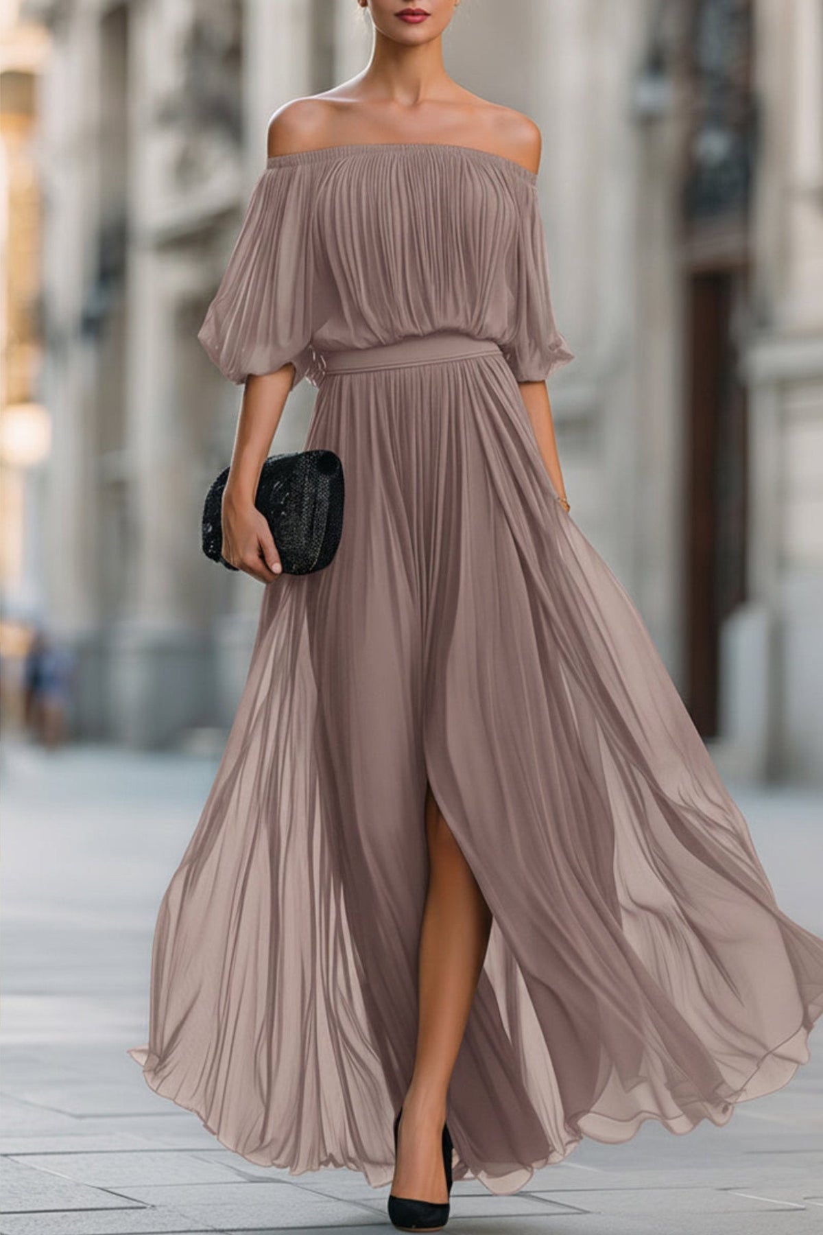 Perdita | Off Shoulder Chiffon Evening Dress