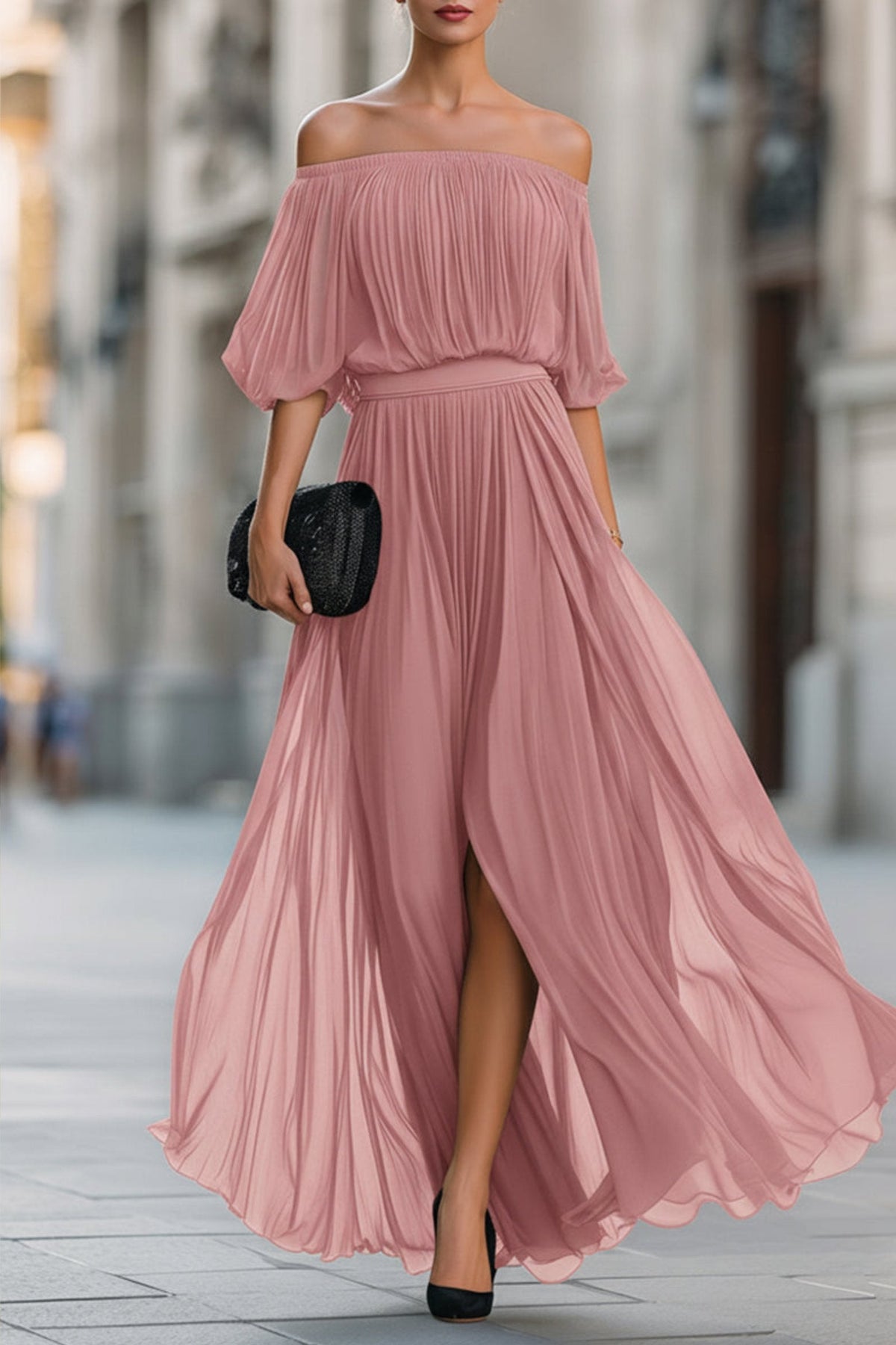 Perdita | Off Shoulder Chiffon Evening Dress