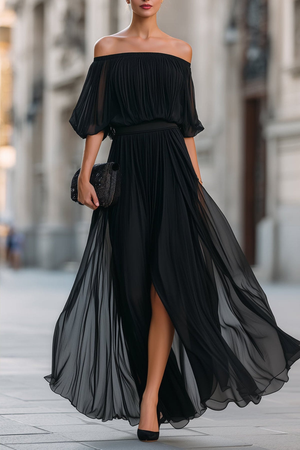Perdita | Off Shoulder Chiffon Evening Dress