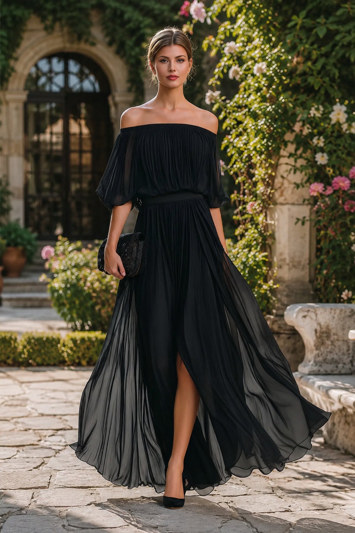 Perdita | Off Shoulder Chiffon Evening Dress