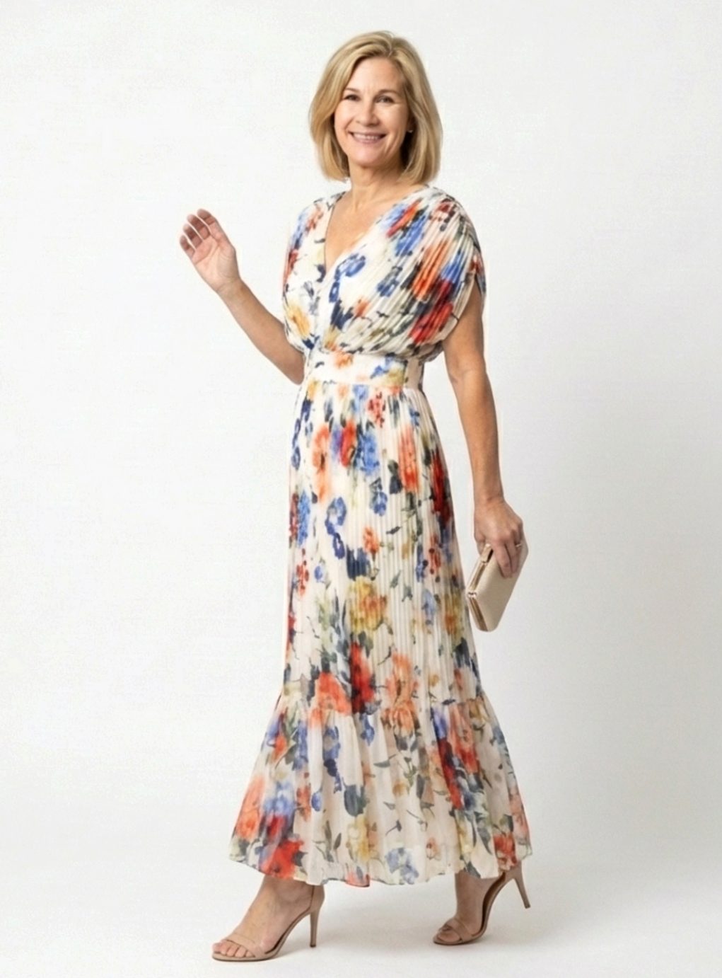 Clara | Pleated Short Sleeve Floral Midi