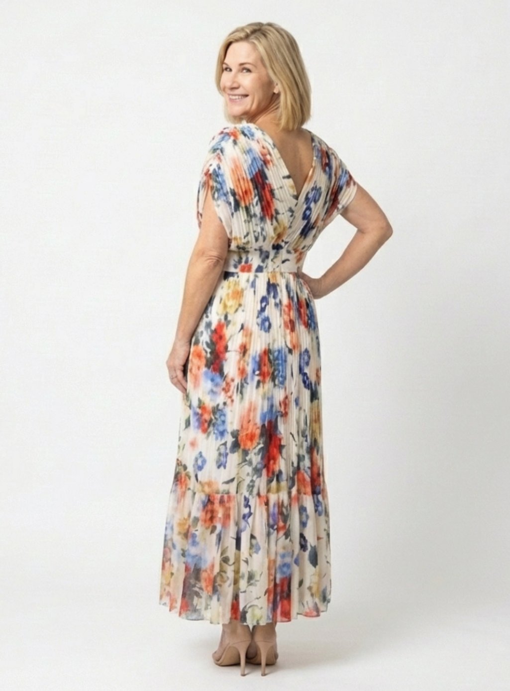 Clara | Pleated Short Sleeve Floral Midi