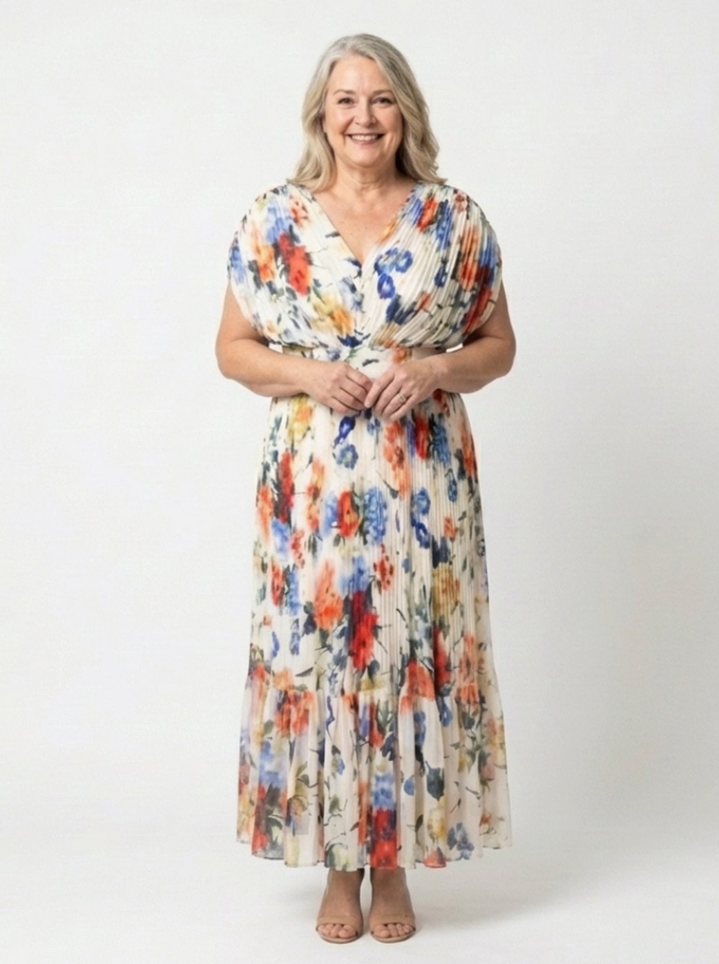 Clara | Pleated Short Sleeve Floral Midi