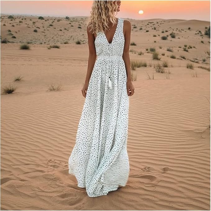 Cecily | Flowing Polka Dot Evening Dress