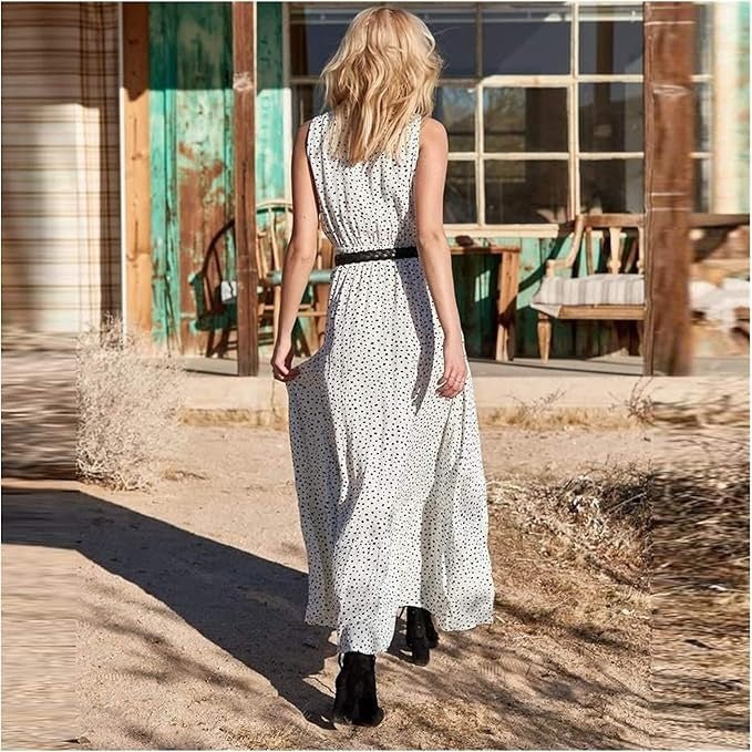 Cecily | Flowing Polka Dot Evening Dress