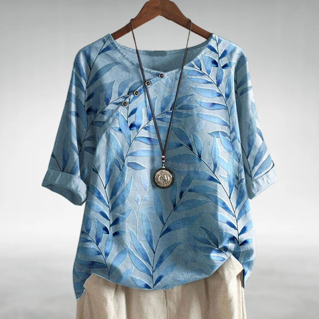 Camila | Botanical Print Linen Top
