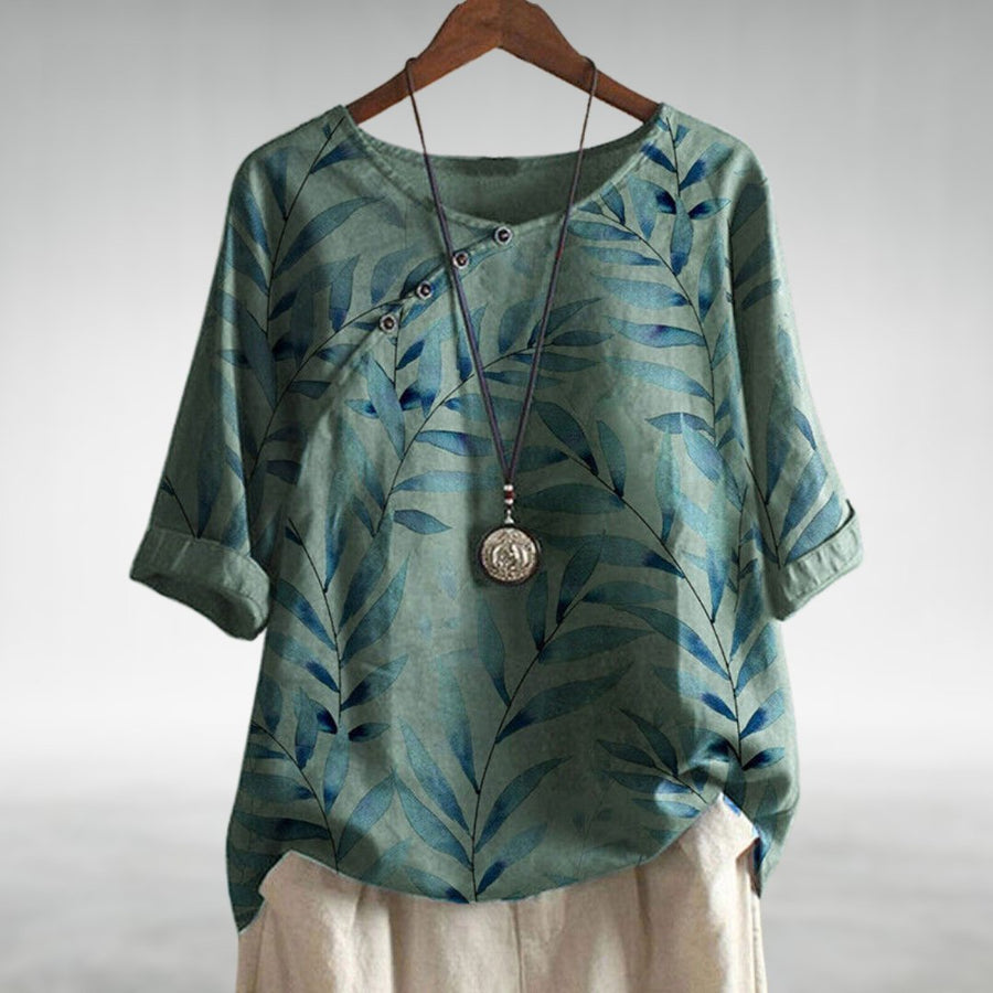 Camila | Botanical Print Linen Top