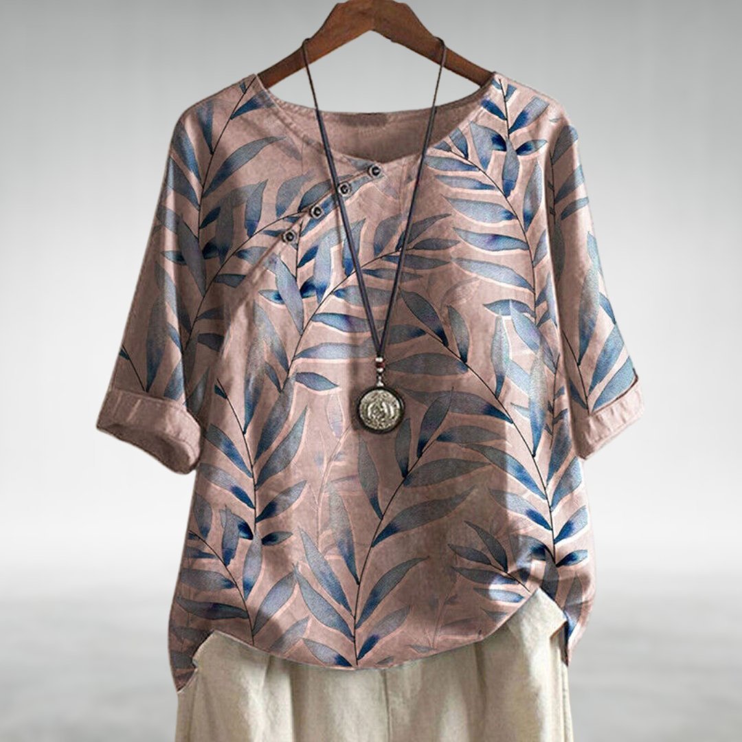Camila | Botanical Print Linen Top