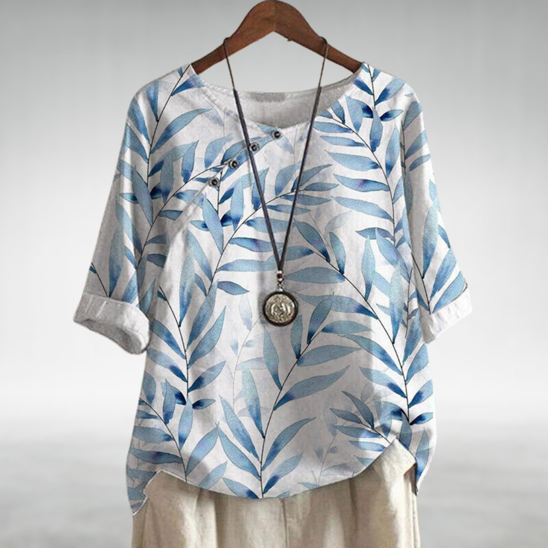 Camila | Botanical Print Linen Top