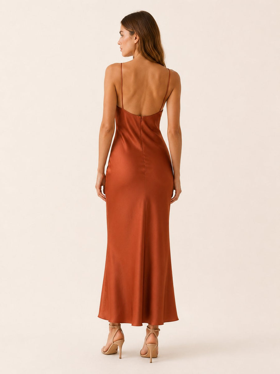 Faye | Satin Cowl Neck Evening Dress