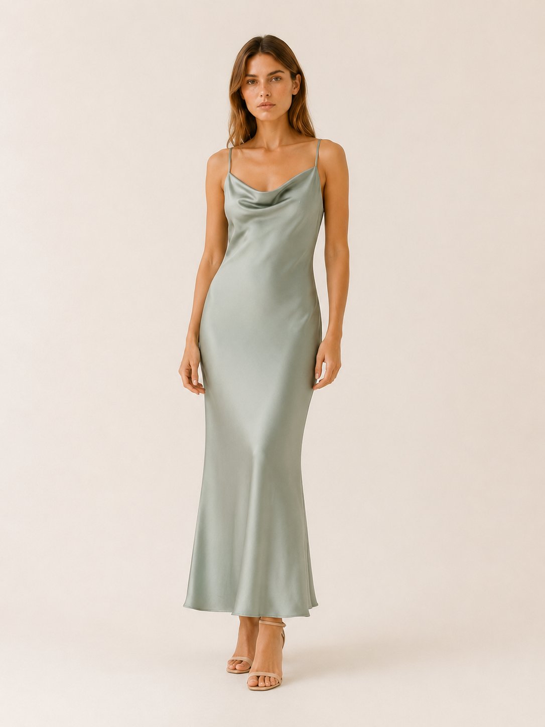 Faye | Satin Cowl Neck Evening Dress