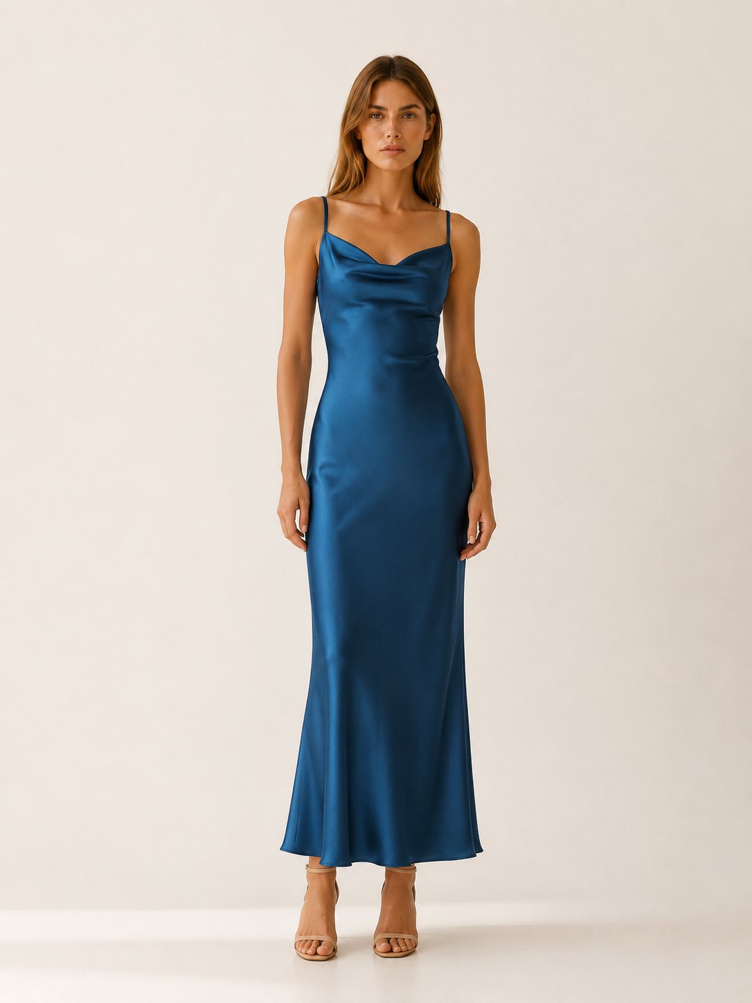 Faye | Satin Cowl Neck Evening Dress