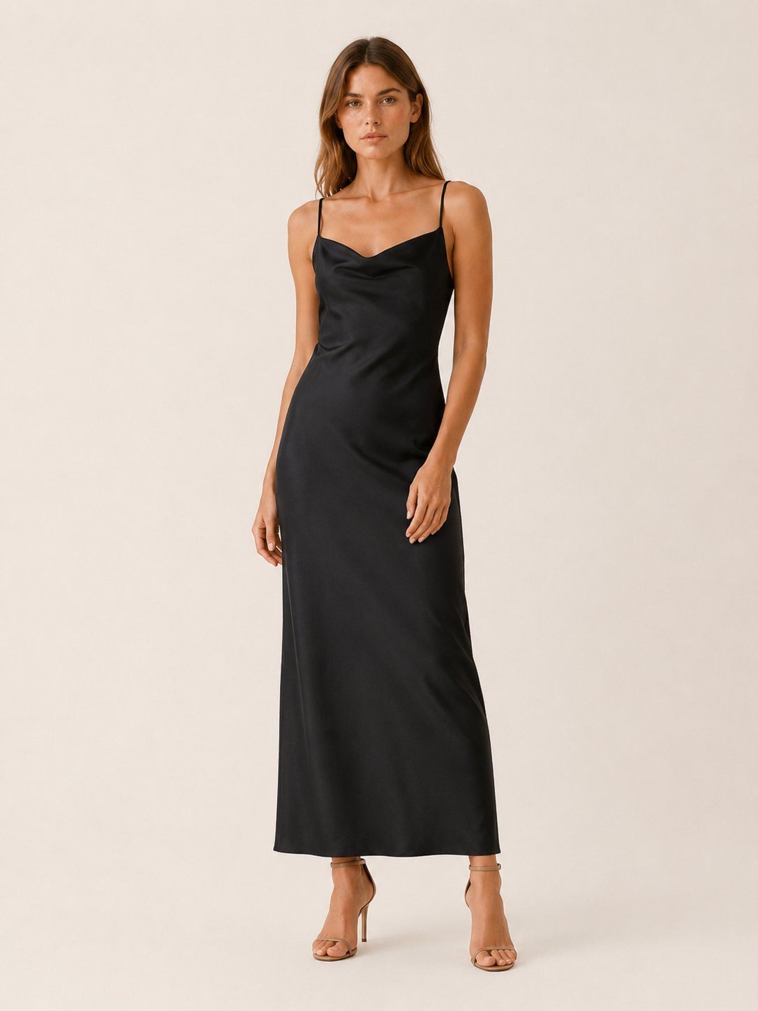 Faye | Satin Cowl Neck Evening Dress