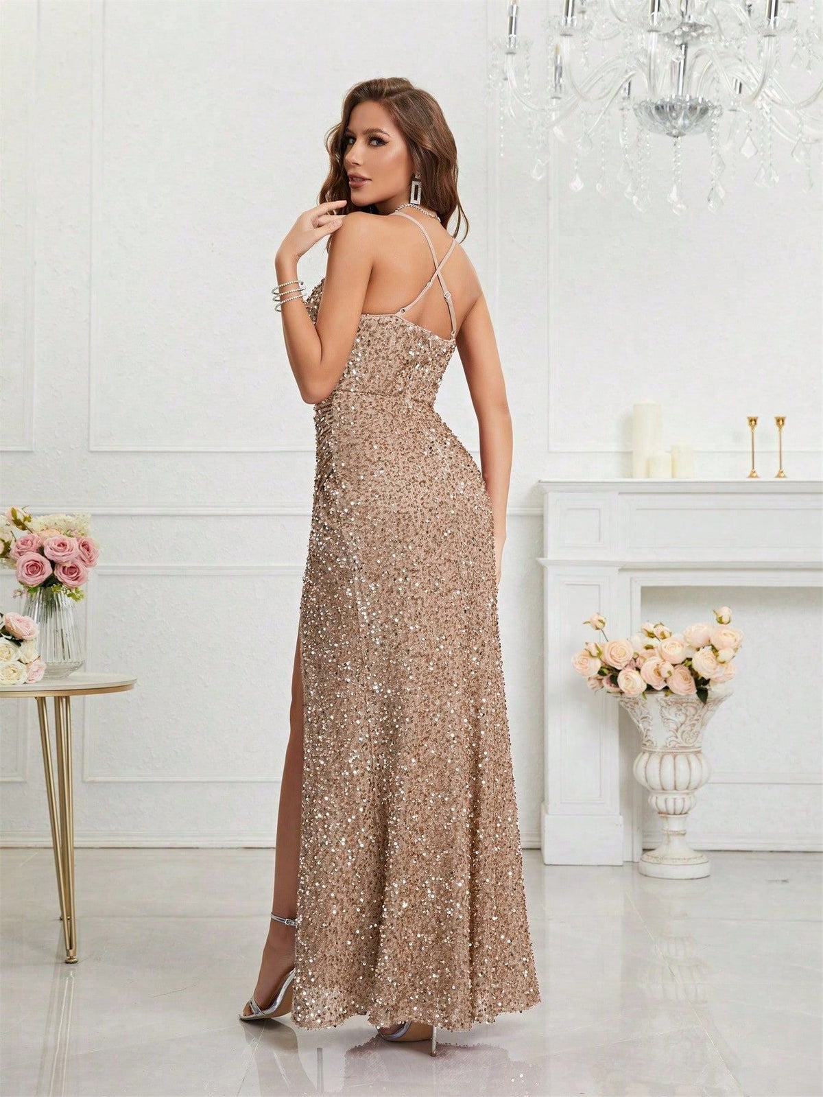 Cosette | Christmas Sequin Maxi Leg Slit