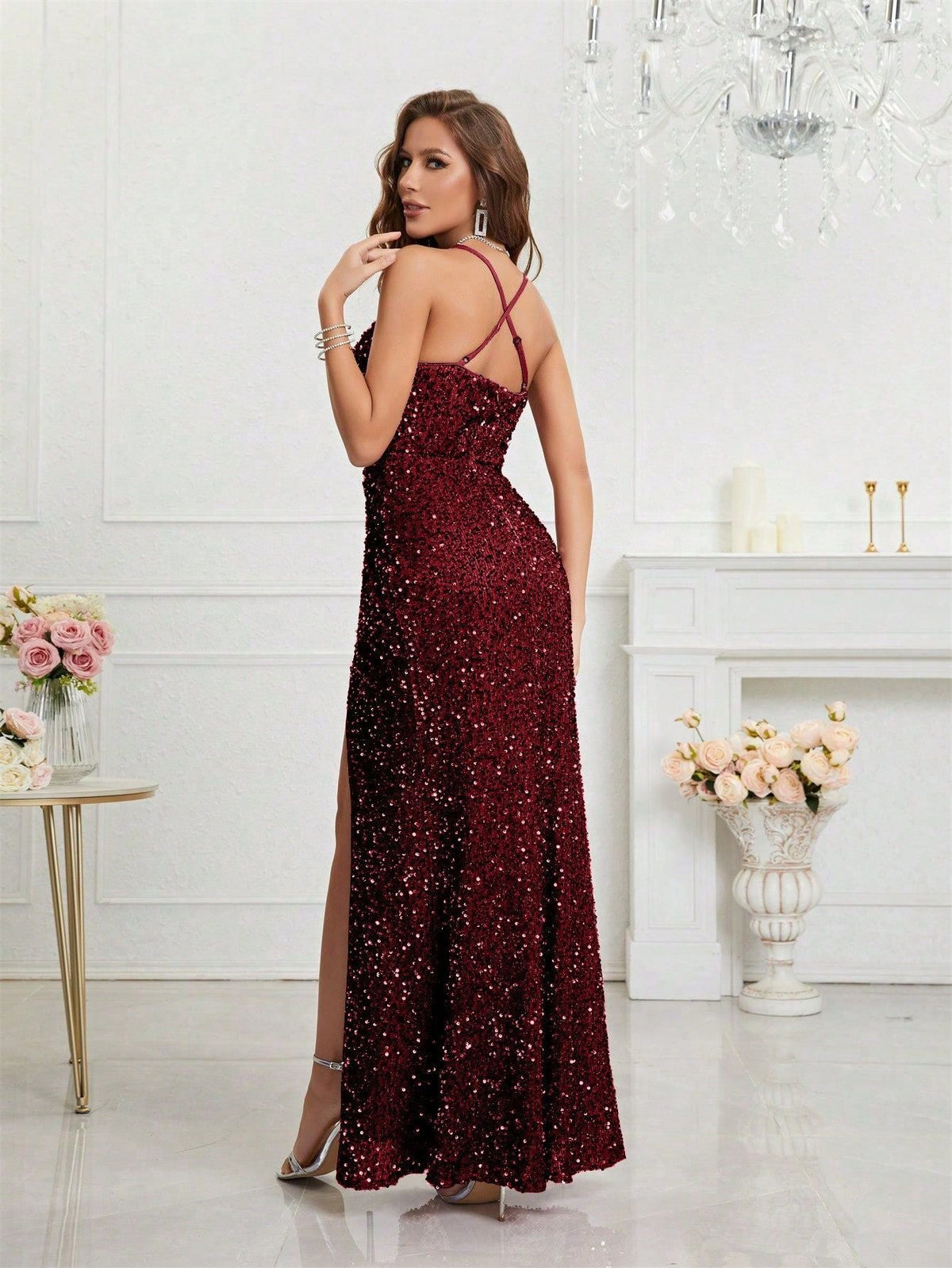 Cosette | Christmas Sequin Maxi Leg Slit