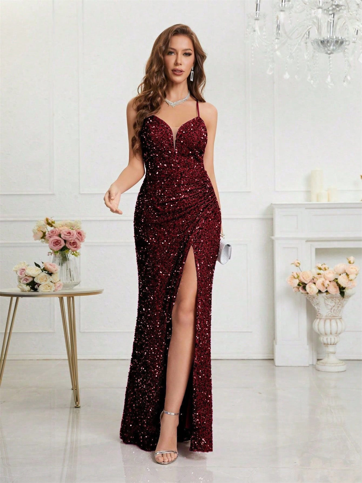 Cosette | Christmas Sequin Maxi Leg Slit