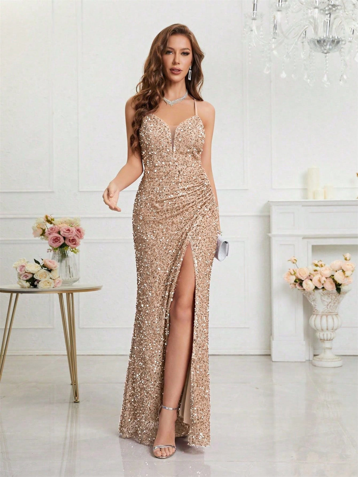 Cosette | Christmas Sequin Maxi Leg Slit