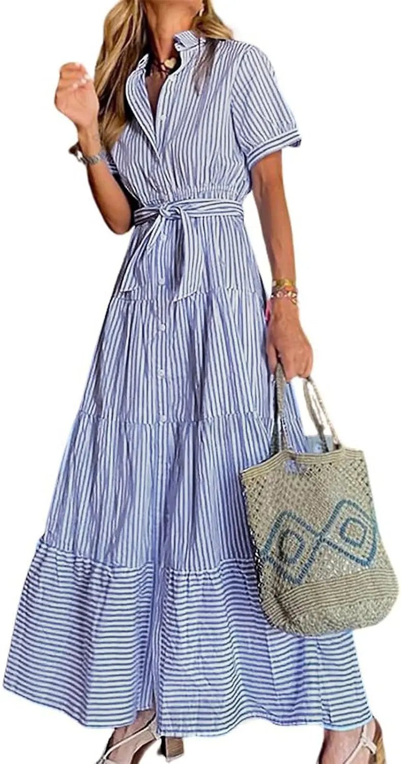 Eleanor | Striped Tiered Ruffle Evening Dress