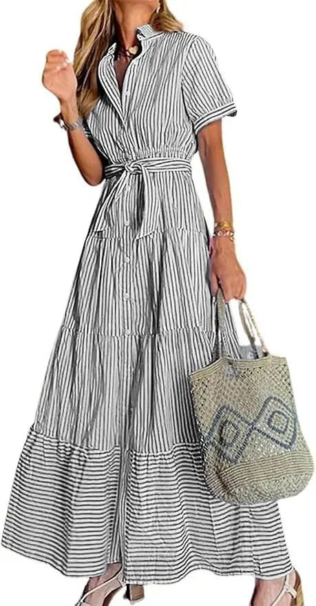 Eleanor | Striped Tiered Ruffle Evening Dress