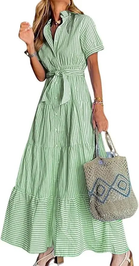 Eleanor | Striped Tiered Ruffle Evening Dress