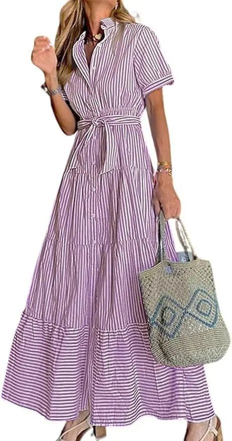 Eleanor | Striped Tiered Ruffle Evening Dress