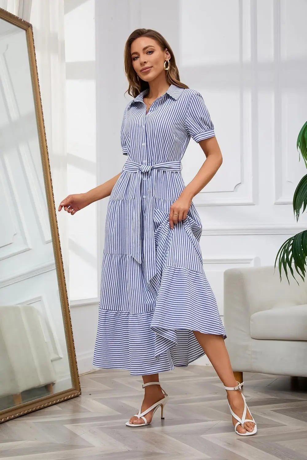 Eleanor | Striped Tiered Ruffle Evening Dress