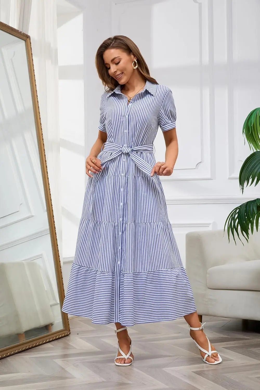 Eleanor | Striped Tiered Ruffle Evening Dress