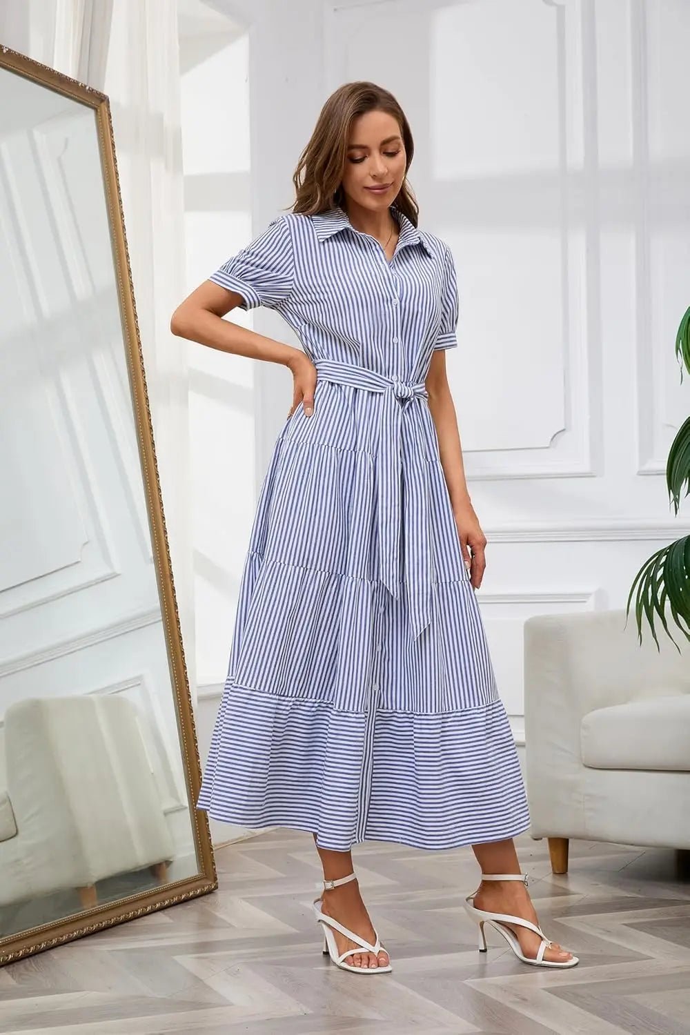 Eleanor | Striped Tiered Ruffle Evening Dress