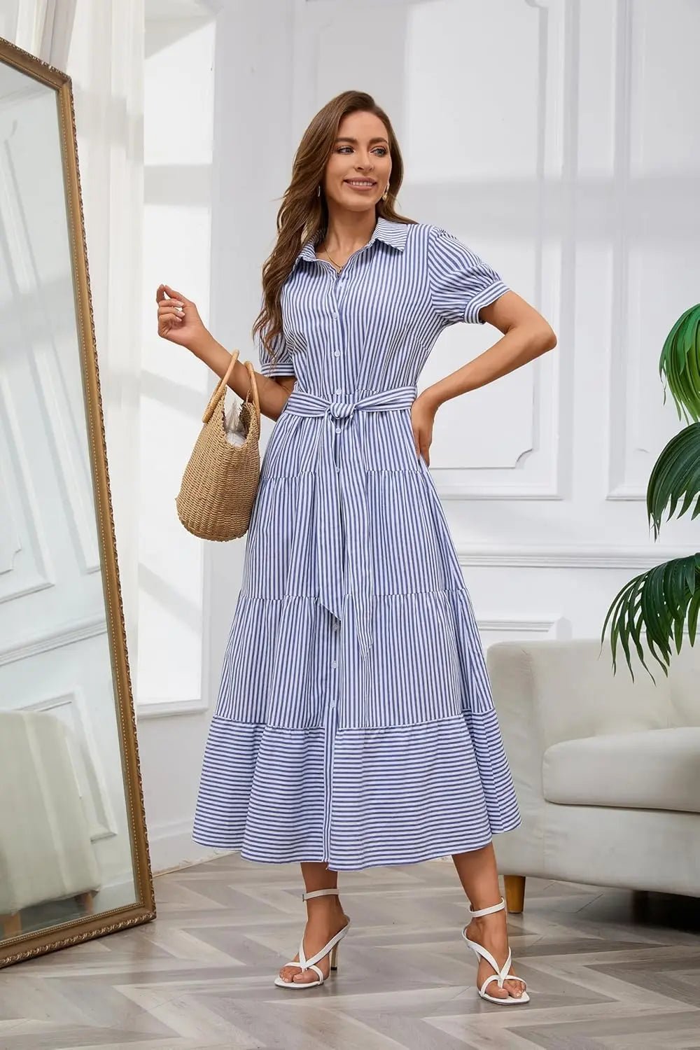Eleanor | Striped Tiered Ruffle Evening Dress