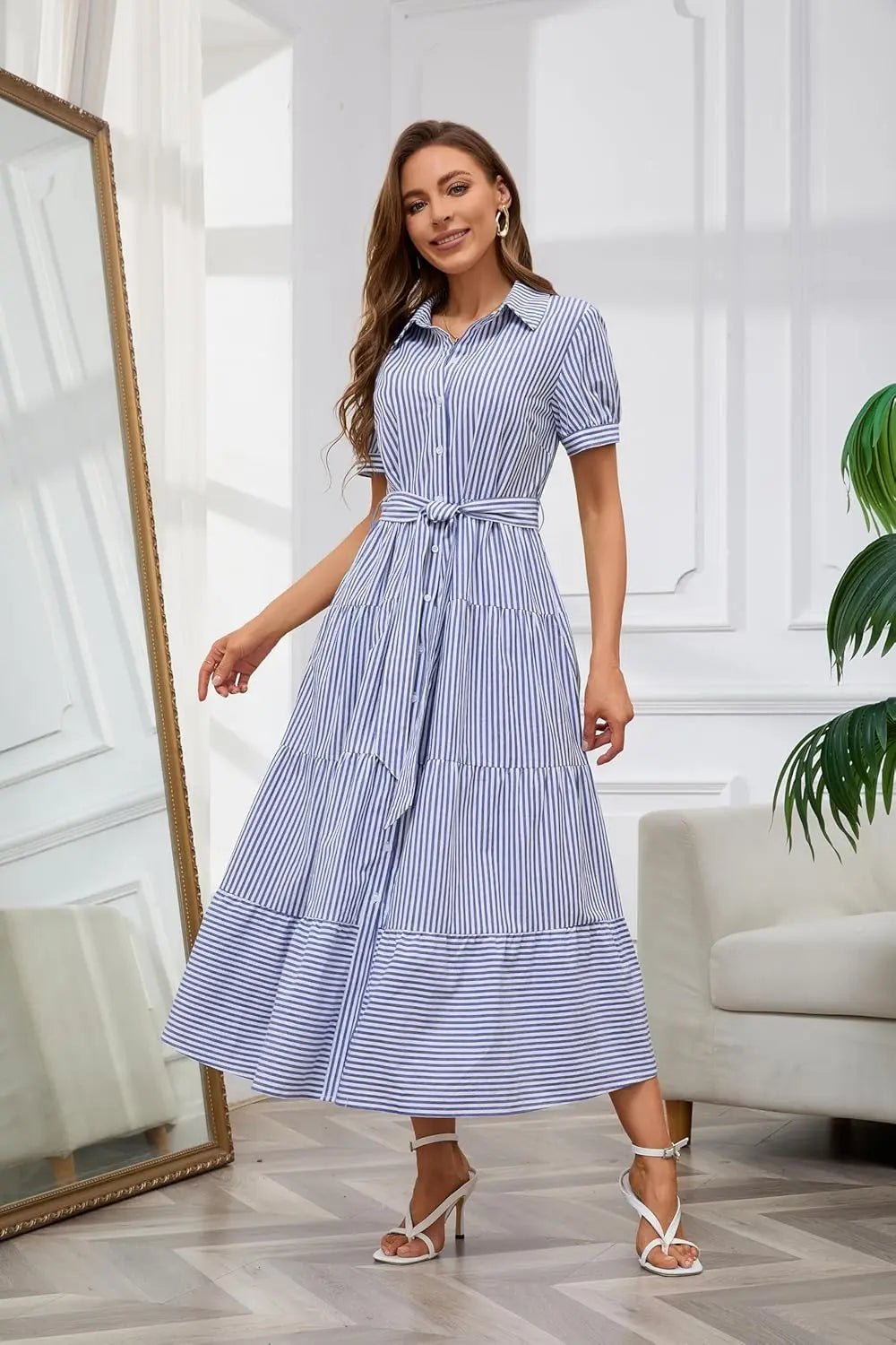 Eleanor | Striped Tiered Ruffle Evening Dress