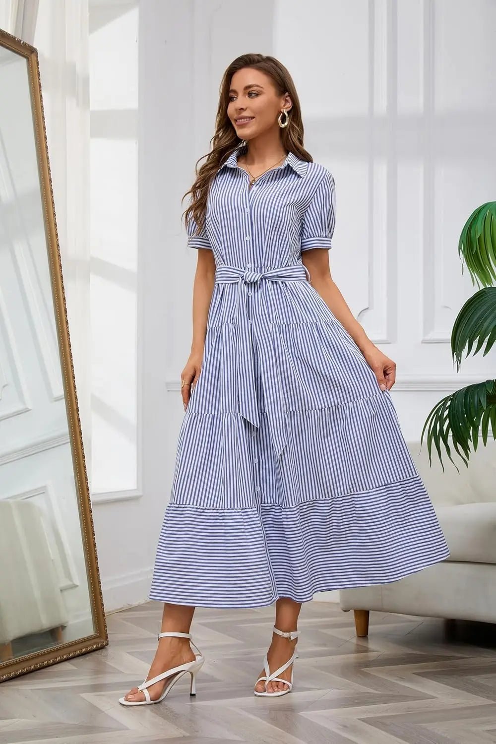 Eleanor | Striped Tiered Ruffle Evening Dress