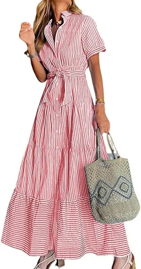 Eleanor | Striped Tiered Ruffle Evening Dress
