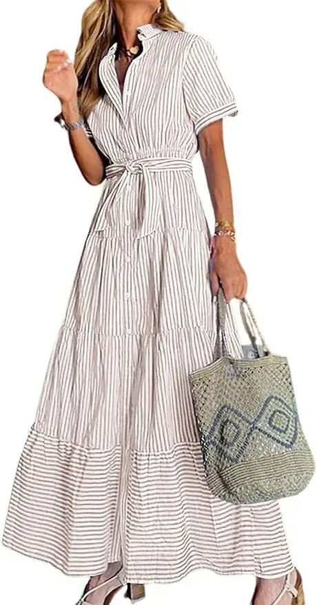 Eleanor | Striped Tiered Ruffle Evening Dress