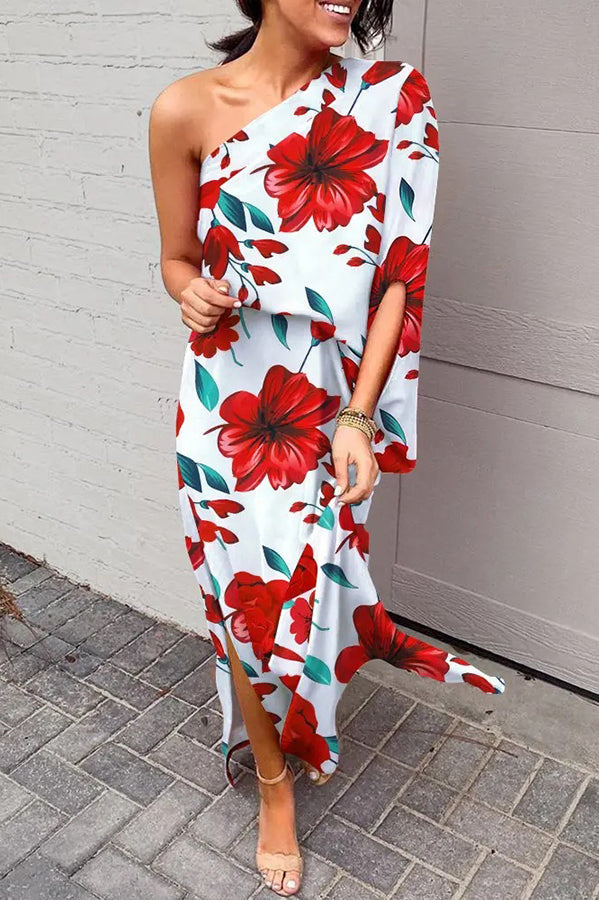 Yvaine | Womens One Shoulder Floral Print Maxi Dress