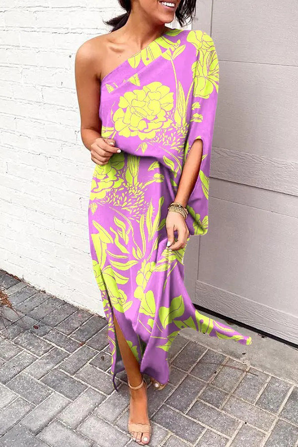 Yvaine | Womens One Shoulder Floral Print Maxi Dress