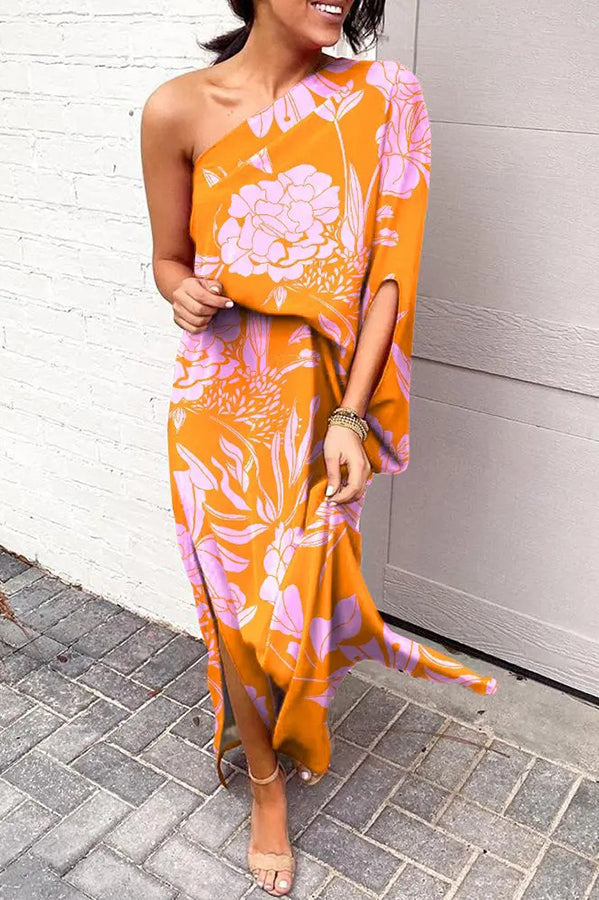 Yvaine | Womens One Shoulder Floral Print Maxi Dress
